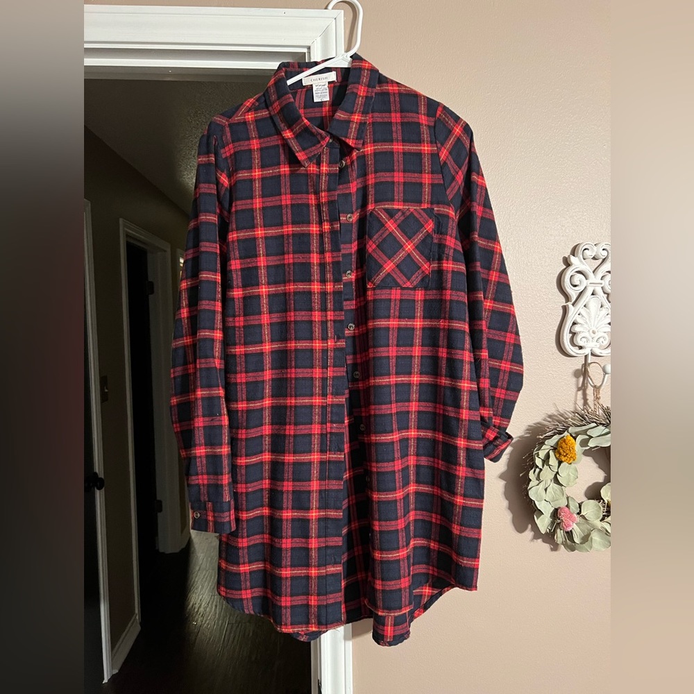 Flannel button up tunic size large